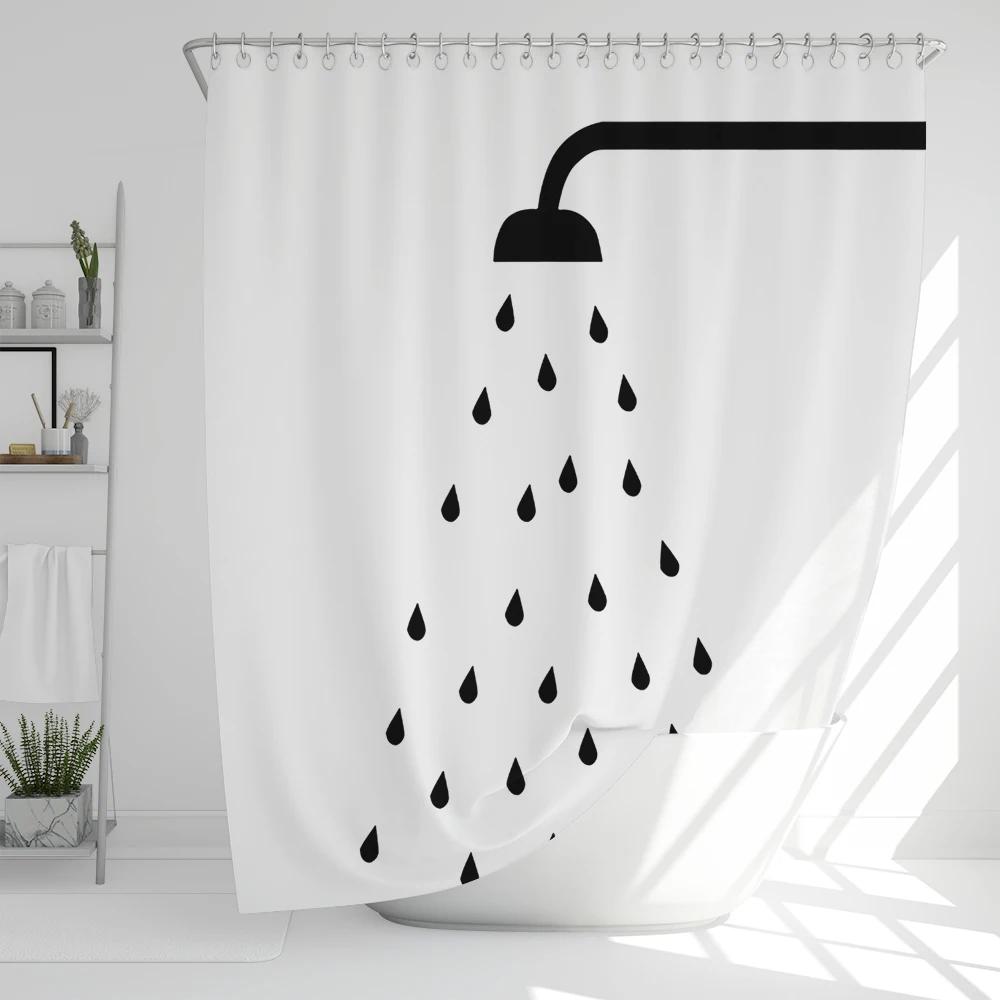 Bathroom Nordic Wind Geometry Shower Curtain Shower Head Abstract Minimalist Art Polyester Fabric Shower Curtain with Hooks