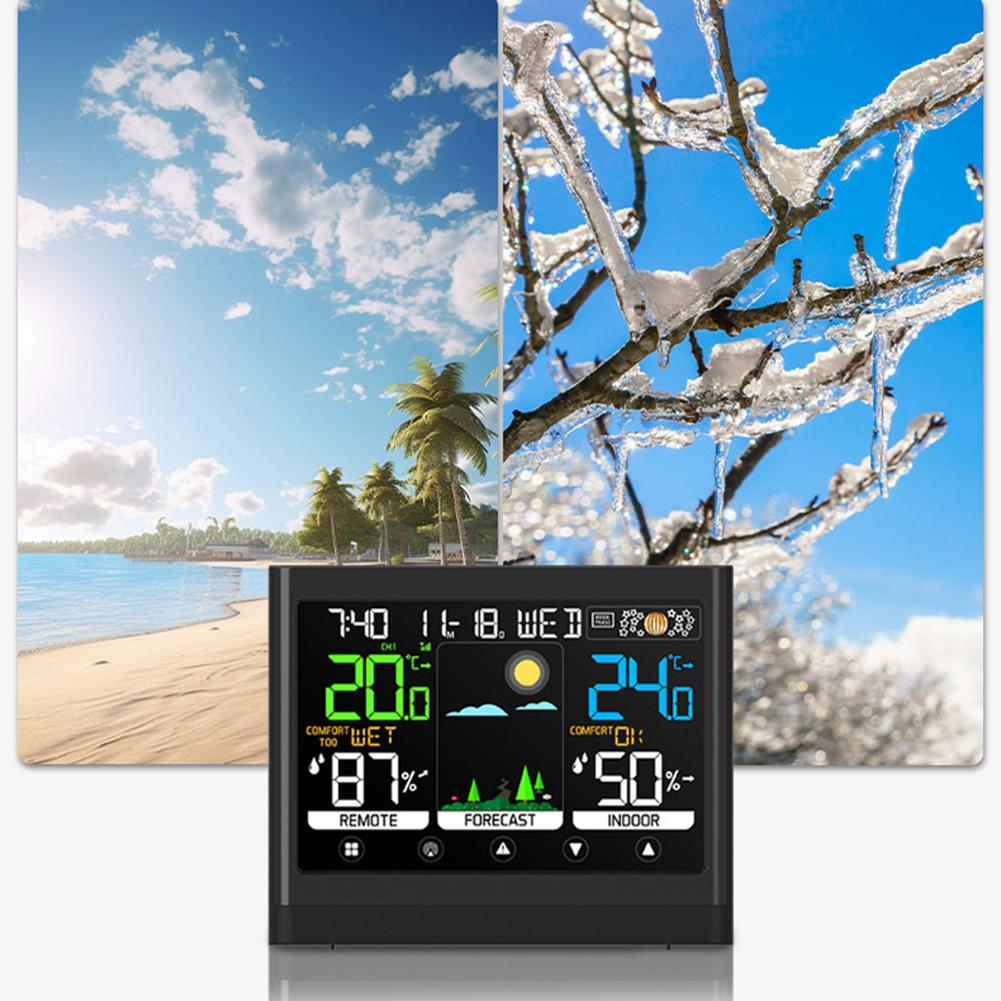 Digital Weather Clock with Touch Screen Technology for Indoor Outdoor Temperature Humidity Range Monitoring Function