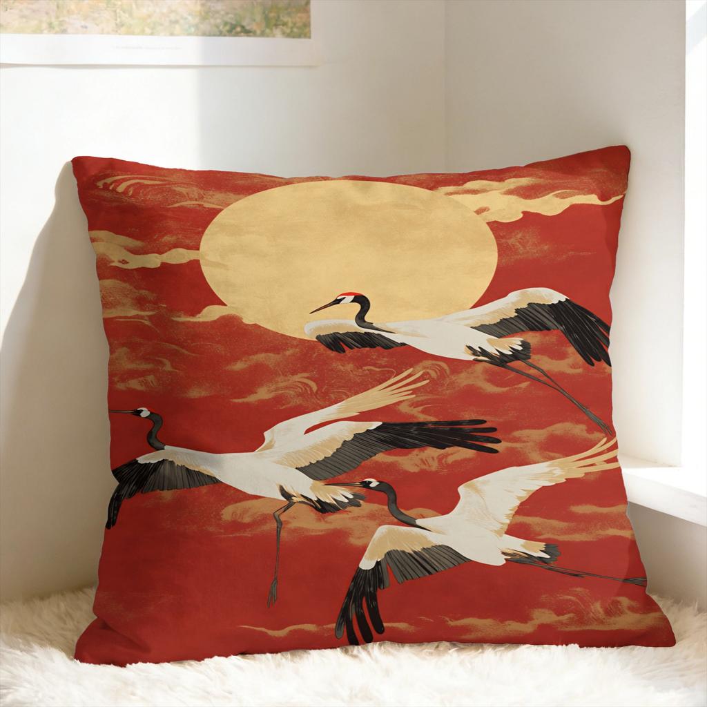 Chinese Style Crane & Pine Pillow Case Vintage Pillow Cover Custom Pillowcases For Sofa Couch Bed Living Room