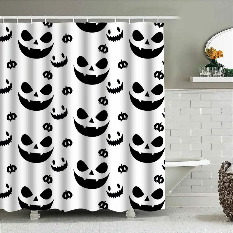 

1Pcblack Skull Halloween Shower Curtain Scary Skull Pattern Bathroom Decor Spooky Shower Curtain For Bathroom W60H190(CM)-1 Pcs