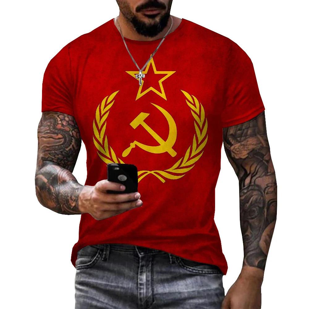 Russian Flag 3D Printed Men's Russian Bear T-shirt Short Sleeved Men's Top T-shirt