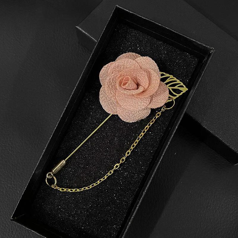 Broșă Roz Costum Bărbați: Floare din material textil coreean cu ac de lanț accesoriu
