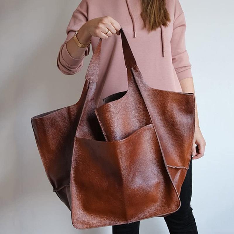 Retro European & American Soft Leather Large-Capacity Women's Tote Bag