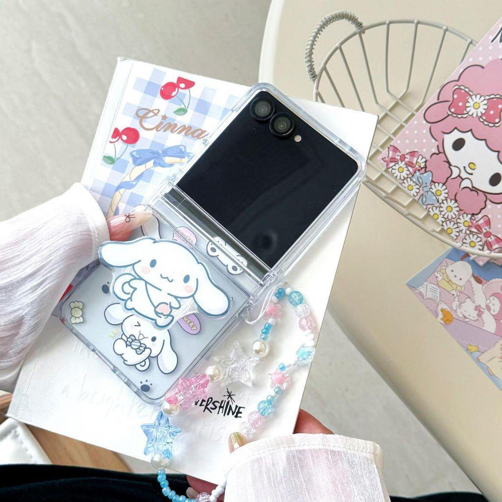 Cartoon My Melody & Cinnamoroll Samsung Z Flip6/7 Foldable Anti-Fall Phone Case for Women.