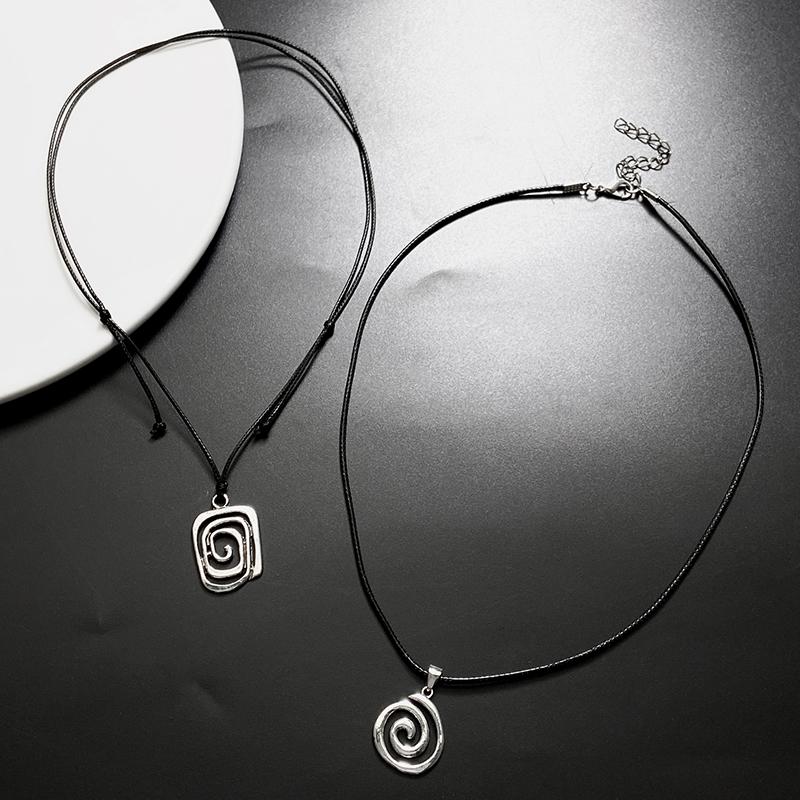 Vintage Spiral Vortex Pendant Hand-Woven Leather Rope Necklace For Women Unisex Boho Swirl Choker Necklace  Jewelry