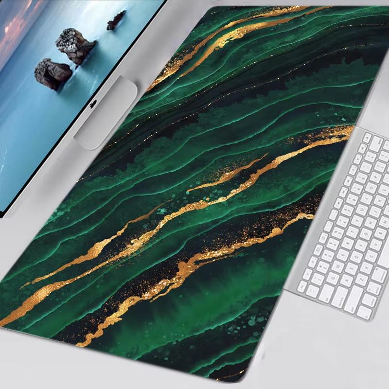 Ocean Blue Marble Pattern Desk Mat Waterproof Nonslip Extended Mouse Pad