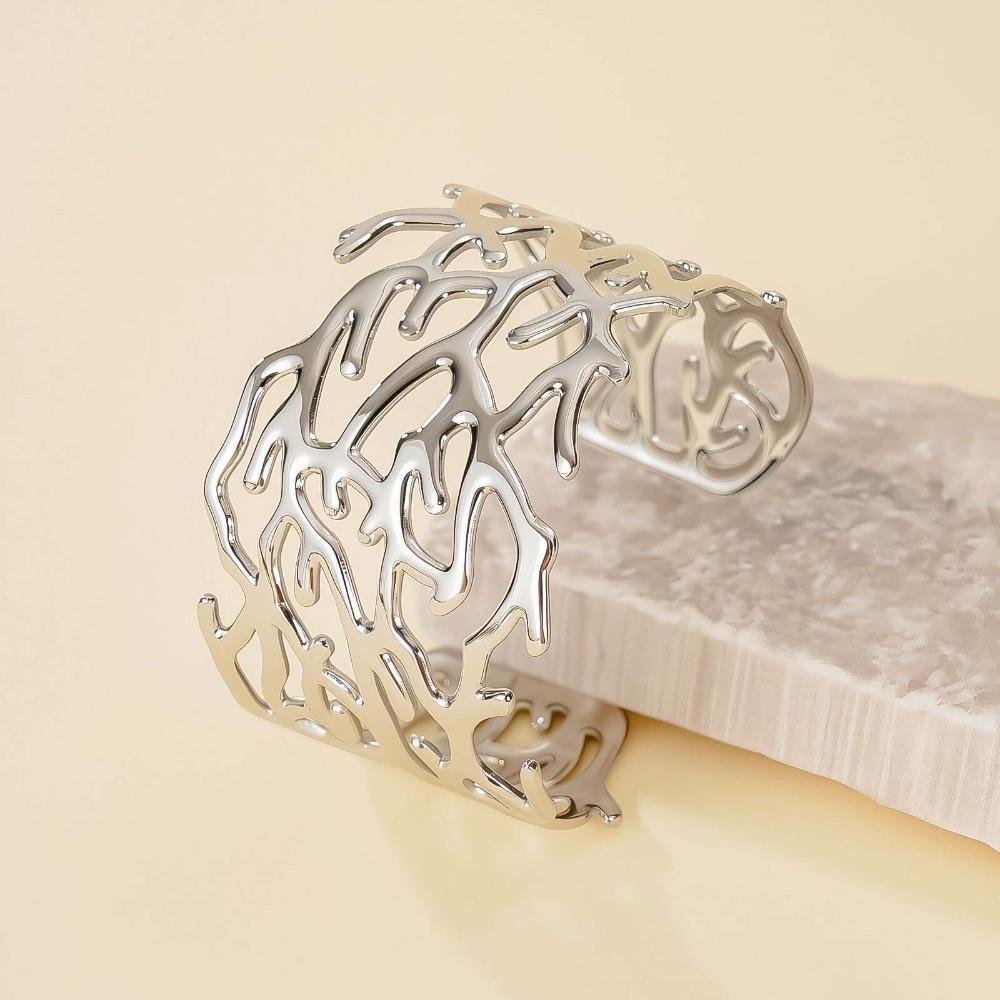 Armlet Metal Opening Bangle Exaggerated Women's Wrist Jewelry Coral Design Bracelet Party