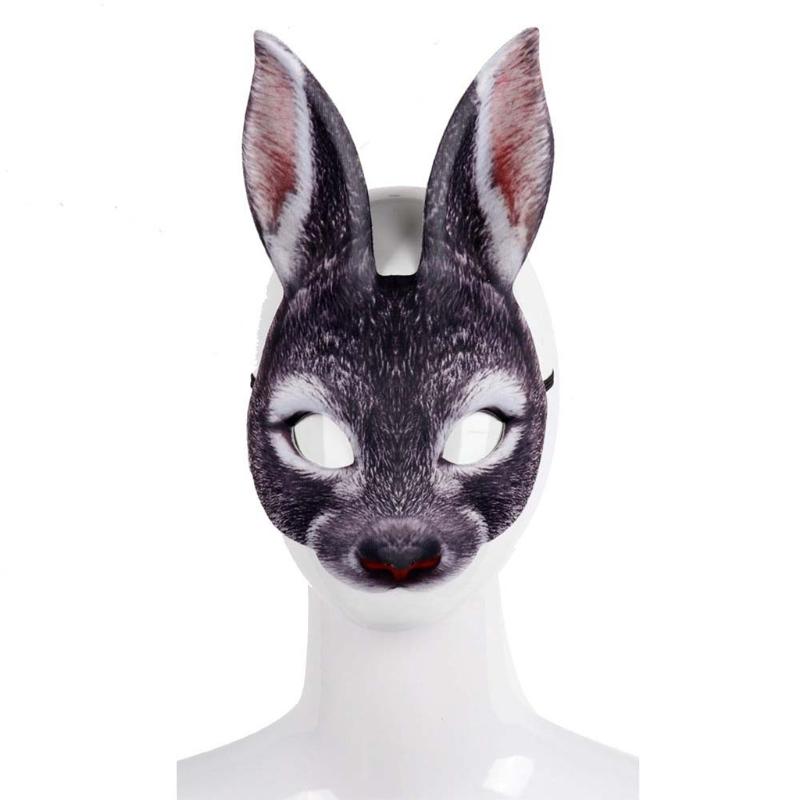 Painted Rabbit Mask Half Face Cosplay Costumes Unisex Props Animal Party Masquerade Halloween Accessories