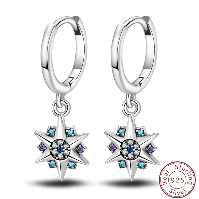 Women's Romantic 925 Silver Snowflake Star Shining Zircon Christmas Winter Earrings Fit Wedding Party Exquisite Jewelry