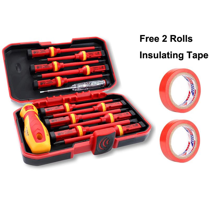 Electrician Repair Tools Kit 13pcs 1000V Changeable Insulated Screwdrivers Set with Magnetic Slotted Phillips Pozidriv Torx Bits
