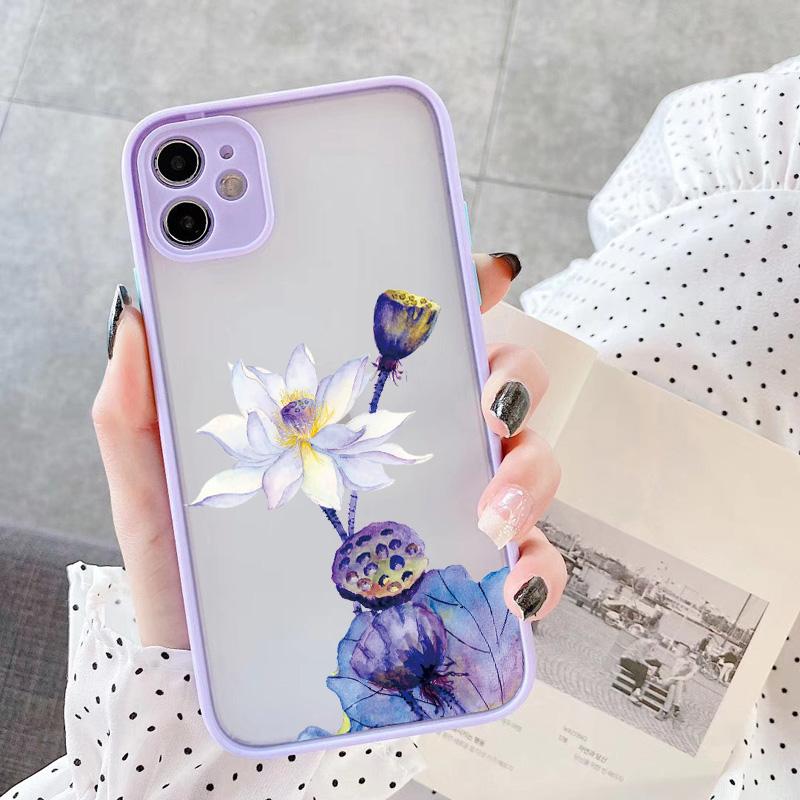Purple Flower Phone Case for iphone 12 11 13 14 15 16 Pro Max X XS MAX XR for iphone 7 8 Plus SE 2020 Shockproof Mint Blue Cover