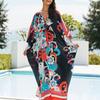 YYFS Damenmode Urlaub Sommer Frühling Blumenmuster Druck Langarm V-Ausschnitt Freizeitkleider