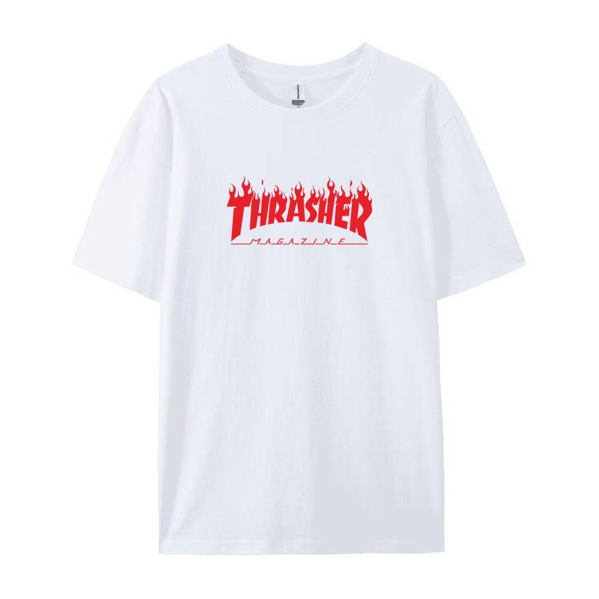 A1-03 Letnia Koszulka z Czerwonym Nadrukiem Thrasher Męska Damska Bawełniana Oversize Krótki Rękaw Casualowa Streetwearowa Koszulka Top