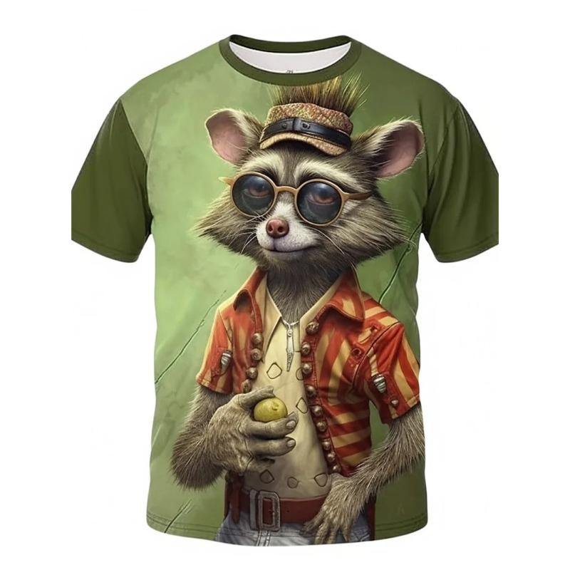 3d Print Funny Animal Raccoon T-Shirt for Men Summer Casual Short Sleeve T Shirt Streetwear Men's Oversized Crew Neck Tee Shirt