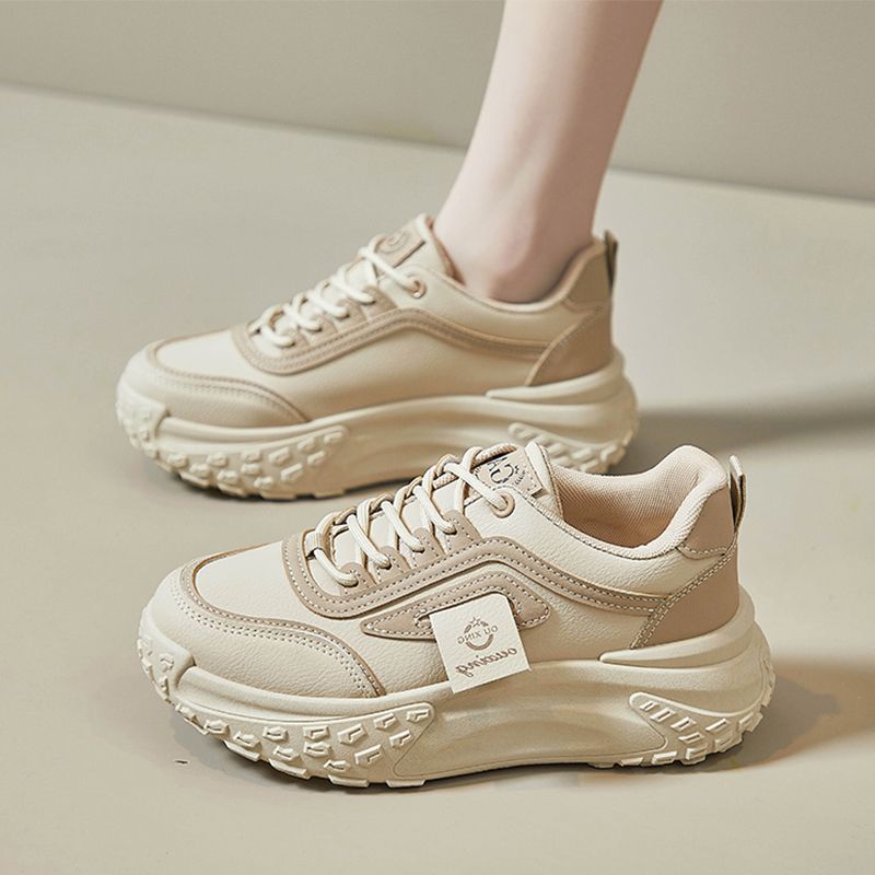 Dad shoes children's new spring platform casual versatile light feet women's shoes leather round head