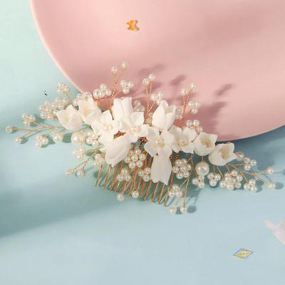 Damen Haarkamm Perlen Stirnband Harz 3D Blumiger Haarkamm für Hochzeit Braut Haar Accessoires Schmuck Kamm Stirnband Geschenk