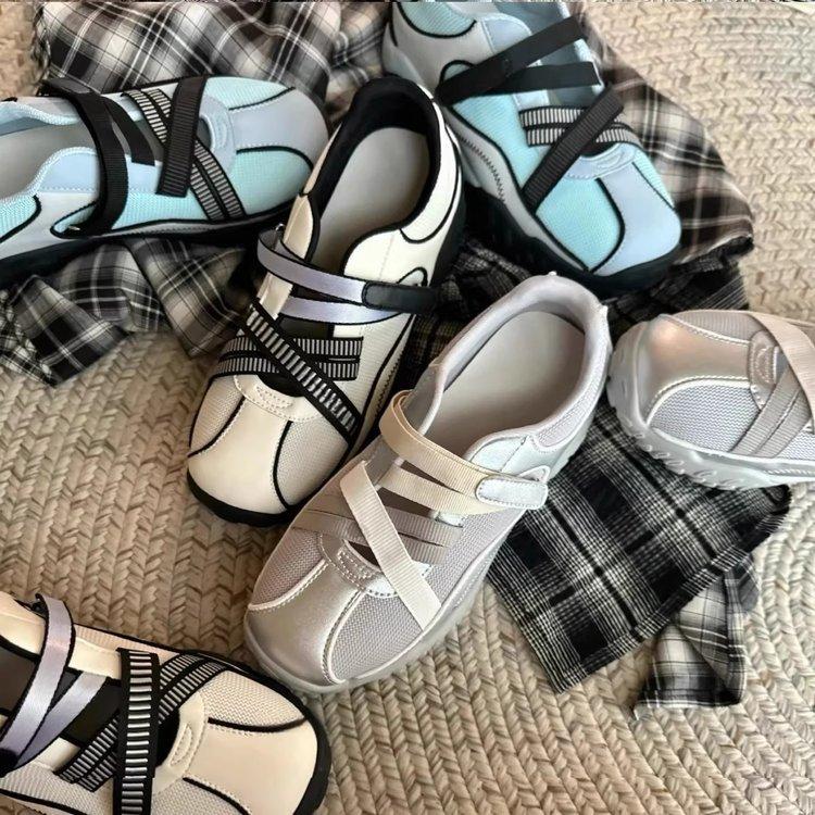 Korean Version of Sports Mary Jane Shoes Women's 2025 Summer New Student Breathable Mesh Casual Versatile Sports White Shoes