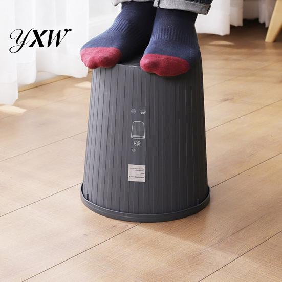 Trash Bin Garbage with Pressure Ring No Lid Space-Saving Plastic Kitchen Waste Container Bathroom Living Room Striped Can for Daily Life