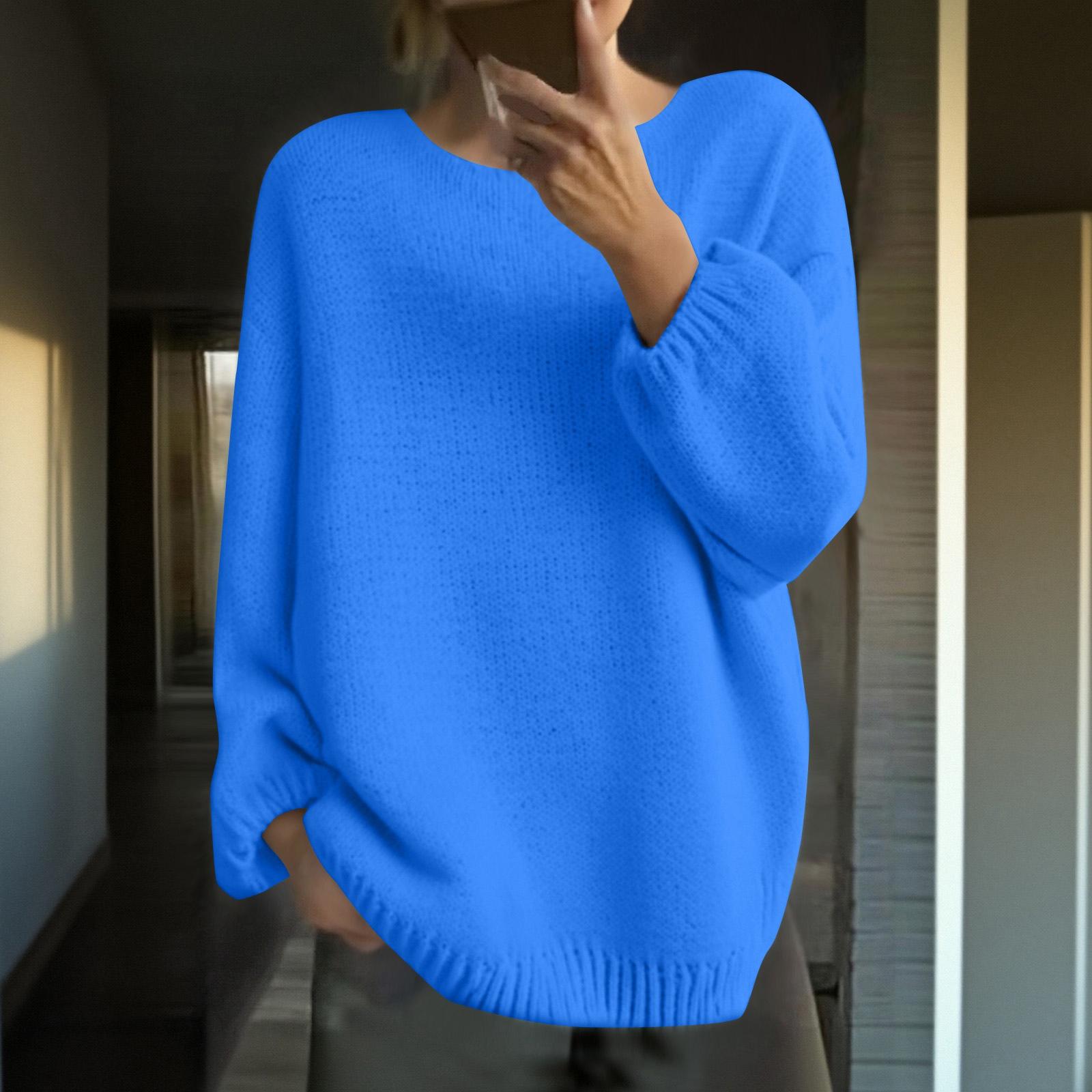 

Женский Свободный Зимний Вязаный Модный Повседневный Пуловер XL синий