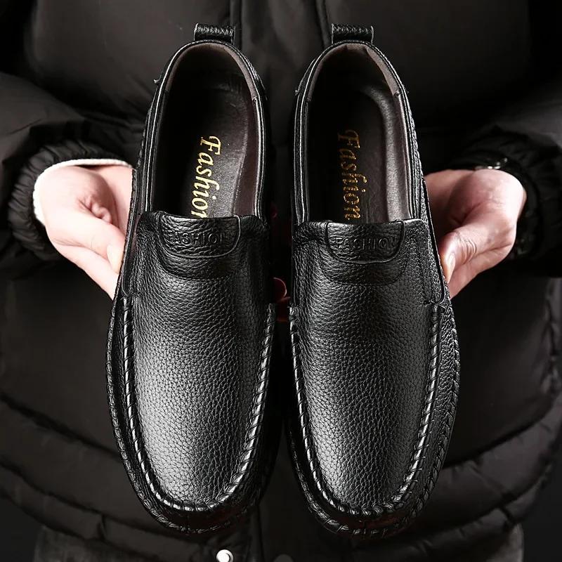Men's Breathable Genuine Leather Summer Slip-On Loafers, Casual Blue Flats Driving Moccasins Shoes