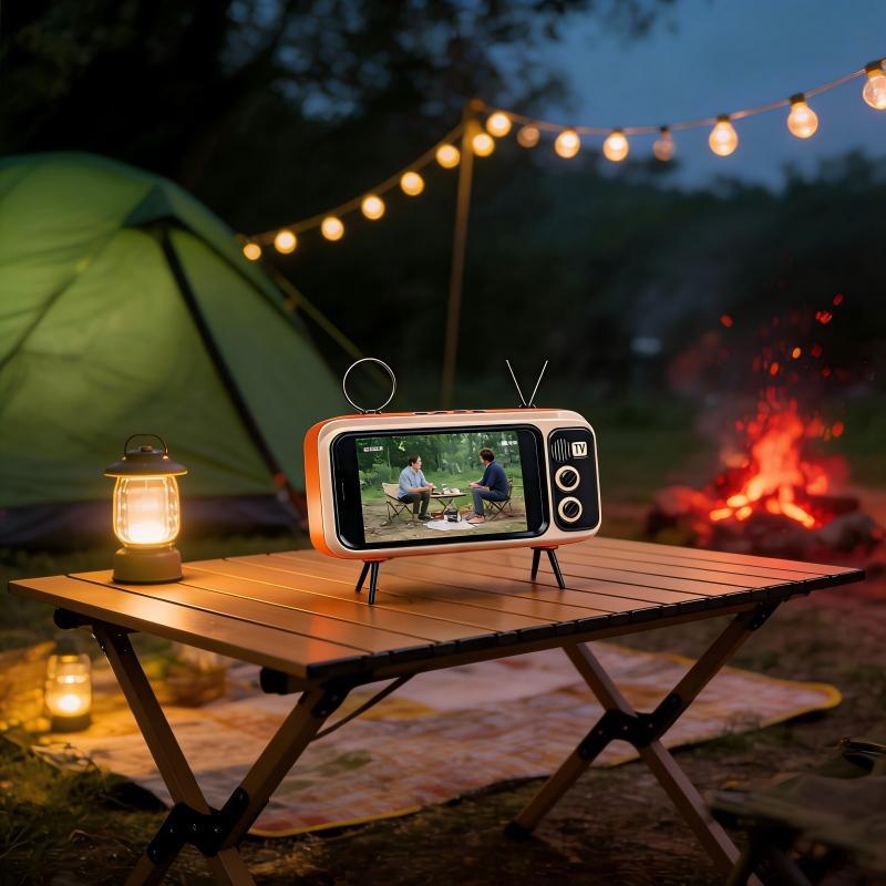 Retro TV Style Bluetooth Speaker and Phone Holder Stand