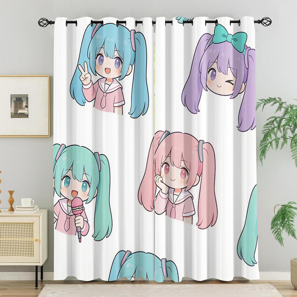 2Pcs Hatsune Miku Sakura Cherry Blossom Blackout Curtains Anime Watercolor Window Drapes Fan Room Esport Room Trendy Decor Gift