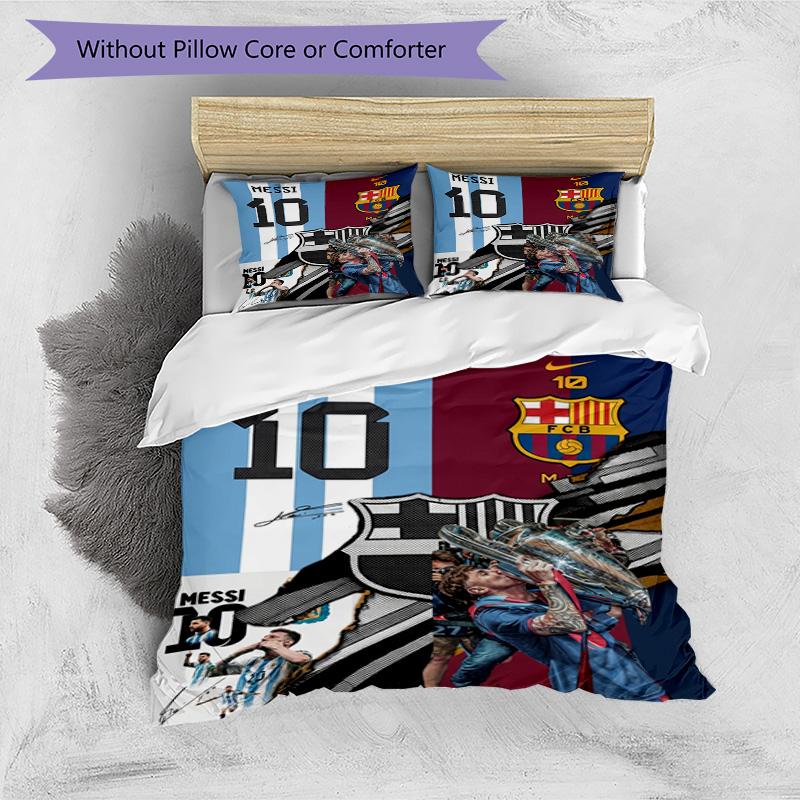 Messi World Cup Glory Bedding Set,Soft Bed Linen for Bedroom Home Decoration,Football Fan Gift,Breathable Duvet Cover with Pillowcases,Soccer Themed,P