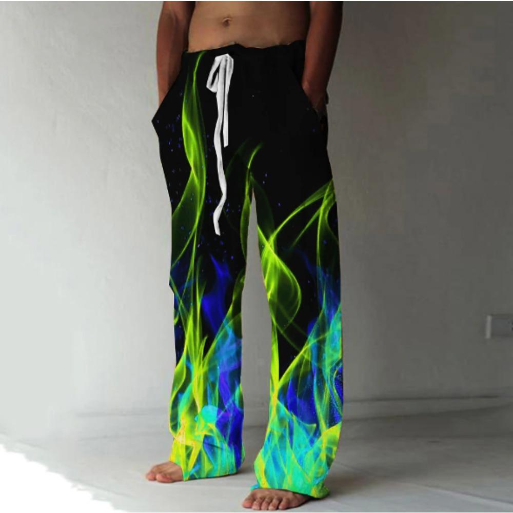 Men's 3D Flame Printed Baggy Casual Trousers, Elastic Drawstring Waist with Pockets, for Spring Summer Home Outdoor Vacation