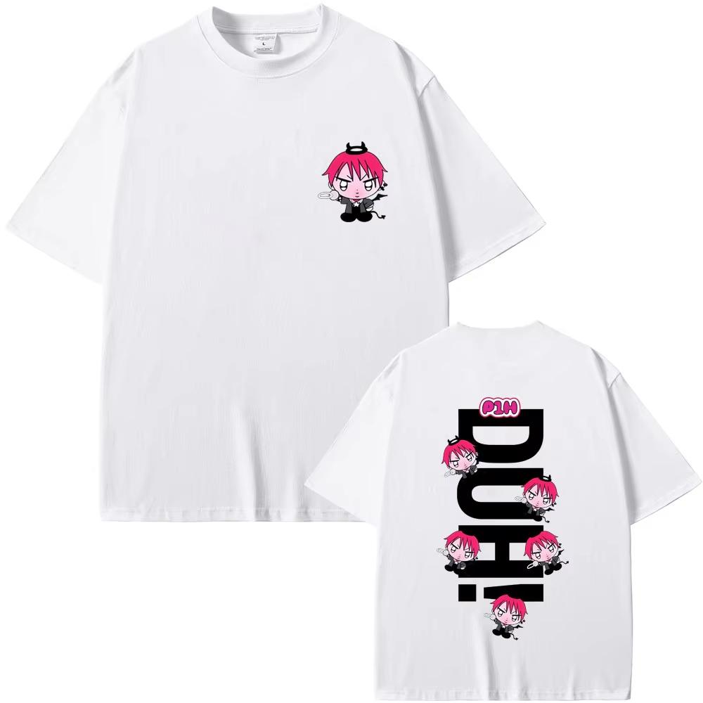 P1Harmony DUH Cartoon Stil Druck T-Shirts Herren Damen Koreanisches Kpop T-Shirt Männlich Hip Hop Mode Übergroße T-Shirts Streetwear
