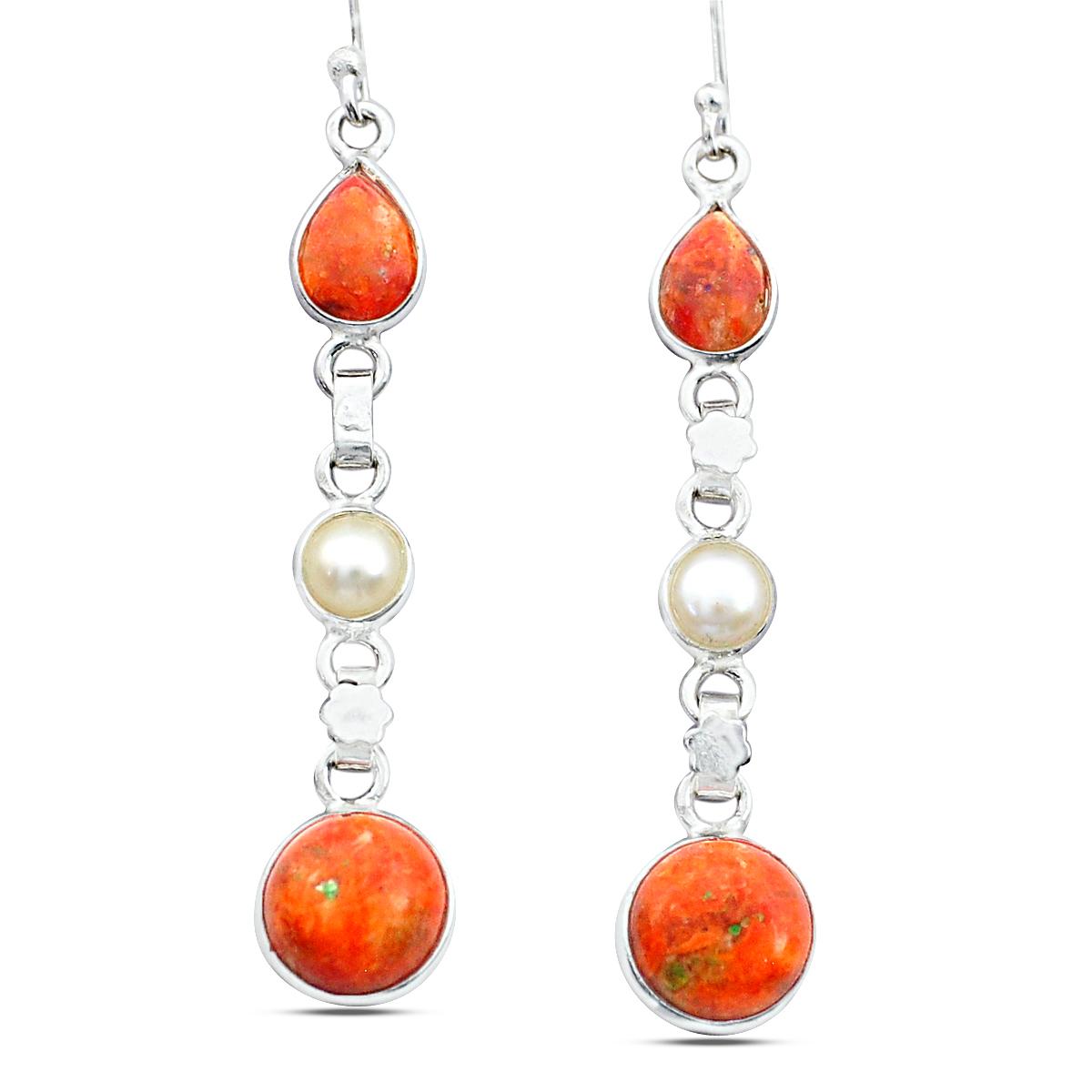 

Серьги с подвесками из серебра 925 пробы ручной работы 10.05cts Orange Mojave Turquoise Pearl