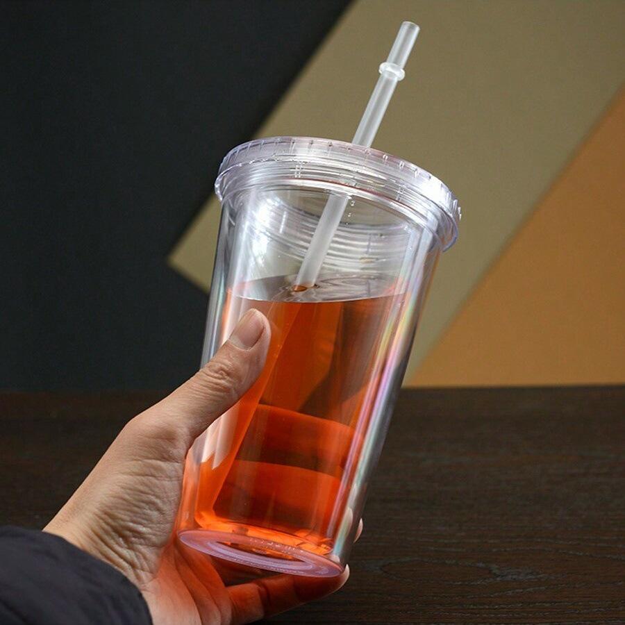 

Crystal Rhinestone Slimming Water Cup: Double-Layer, High-Capacity, Diamond-Studded Straw. 650ml