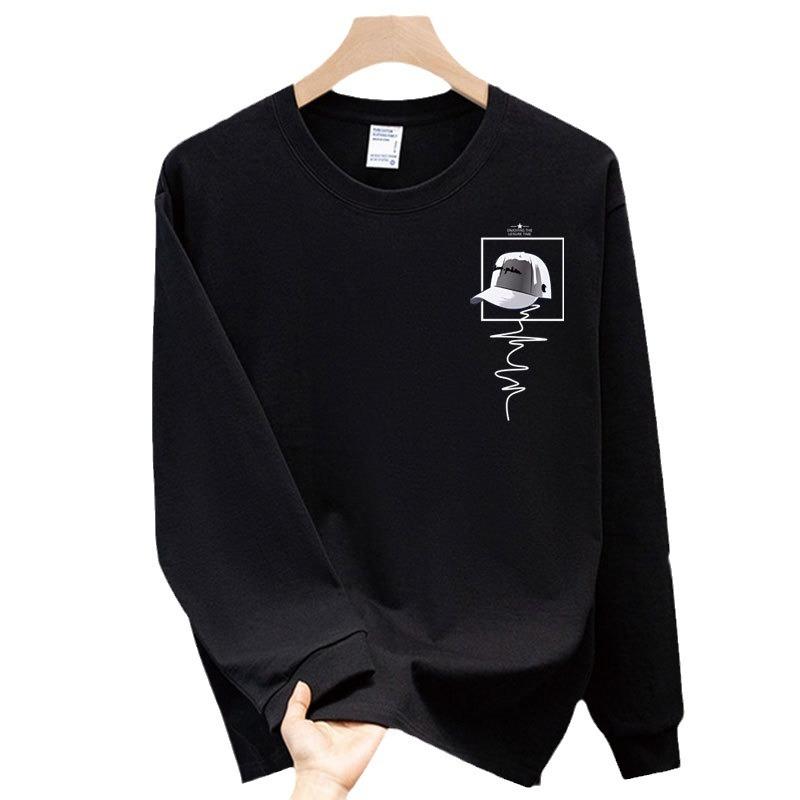 Spring And Autumn Light Luxury Men'S T-Shirt Long Sleeve Minimalist Design Drawing Printed Crew Neck Fashion Trendy Brand Versatile