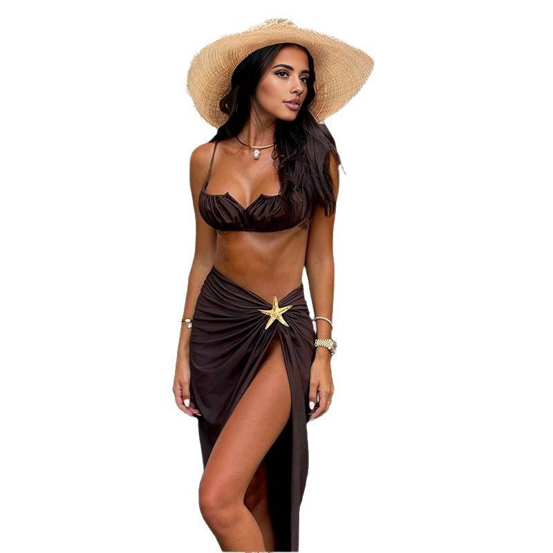 1011 three-piece new bikini sexy European and American bikini solid color split women's swimsuit swimsuit women