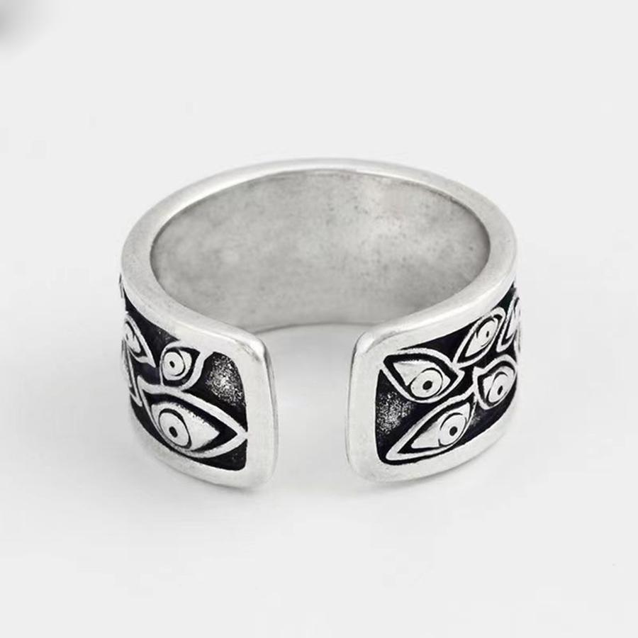 Retro Teufelsaugen Ring für Männer Silberfarbe Punk Gothic Verstellbarer Manschettenring Rock HipHop Handgefertigter Schmuck Zubehör Männergeschenk
