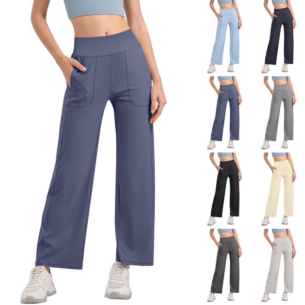 Women's High Waist Wide Leg Yoga Pants with Pockets Stretchy Fitness Trousers Bootcut Casual Lounge Bottoms