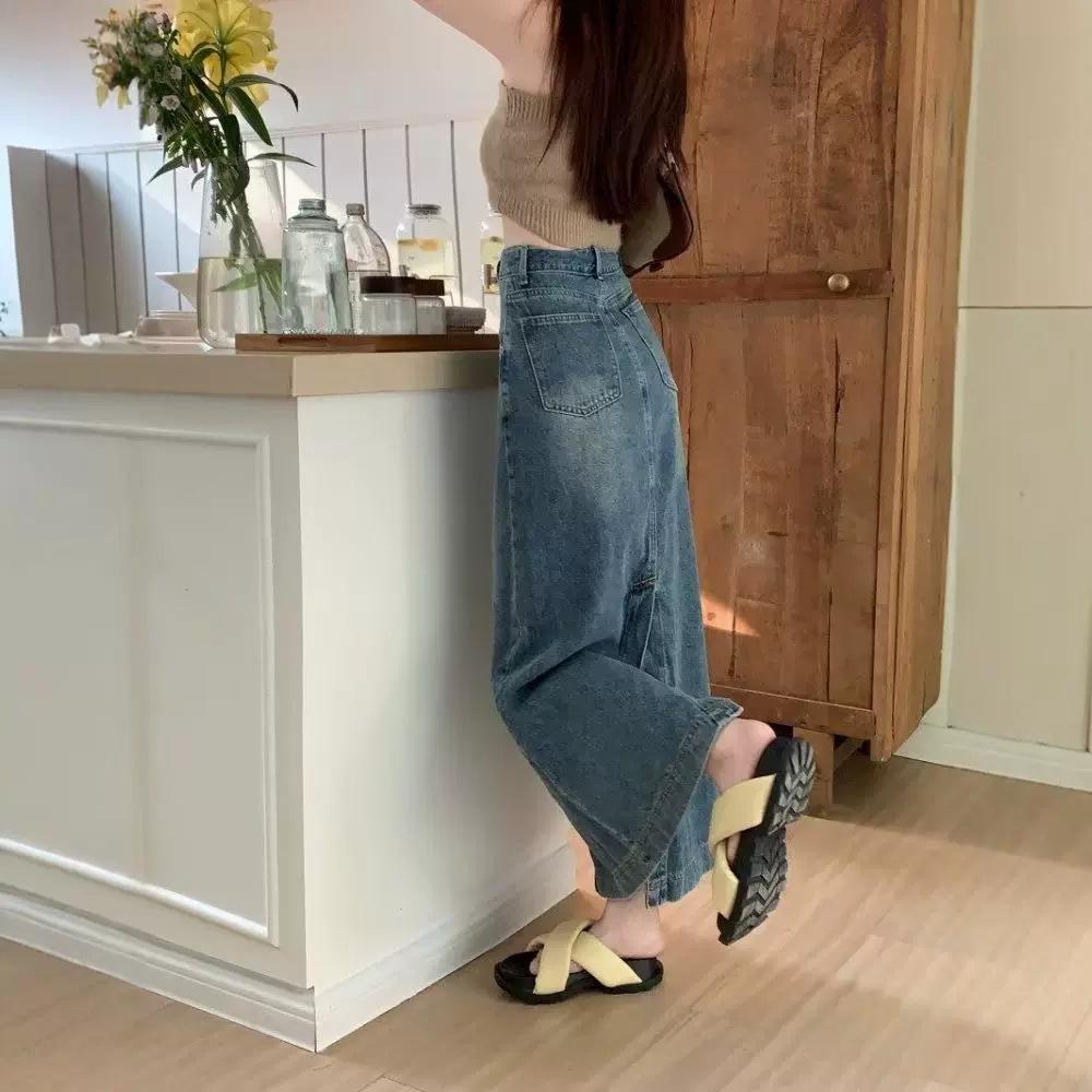High-Waist Denim A-Line Midi Skirt - Plus Size, Retro, Back Slit, Spring/Autumn 2025
