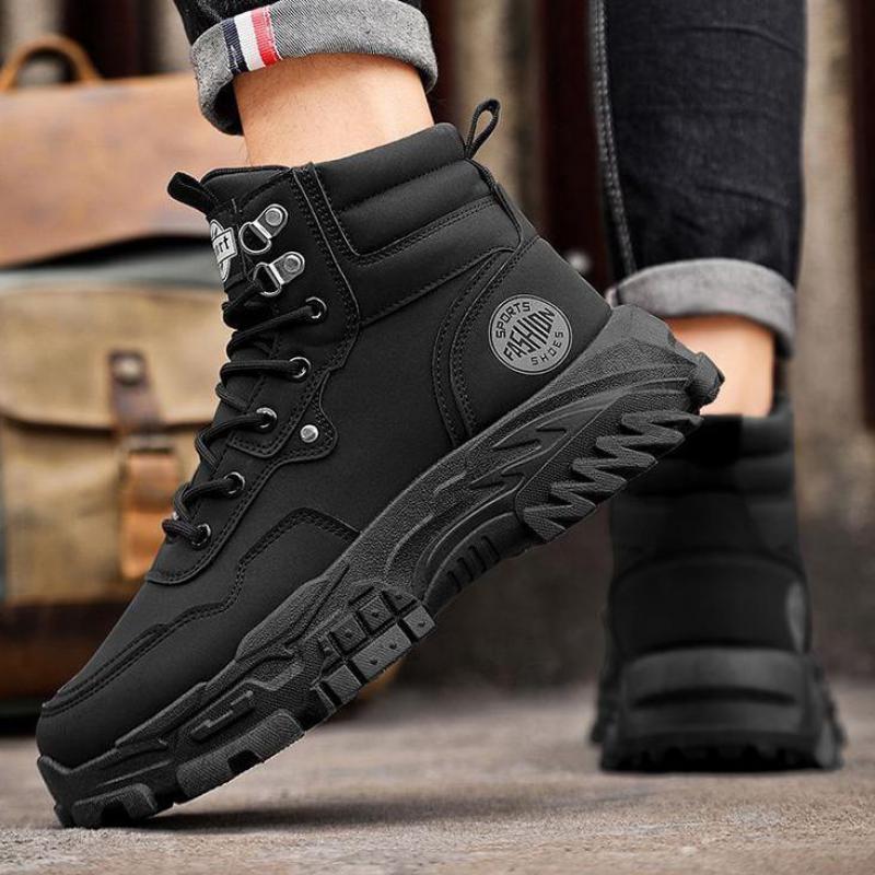 Fashion Autumn Men's Platform Boots High Top Leather Casual Shoes Thick Sole Vintage Motorcycle Boots Anti Slip Outdoor Hiking Boots Man