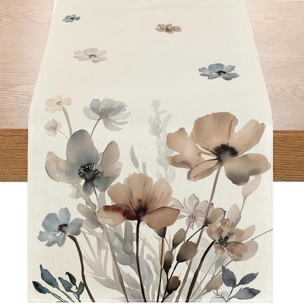 Spring Watercolor Flower Table Runner - Indoor/Outdoor Dining & Home Decor