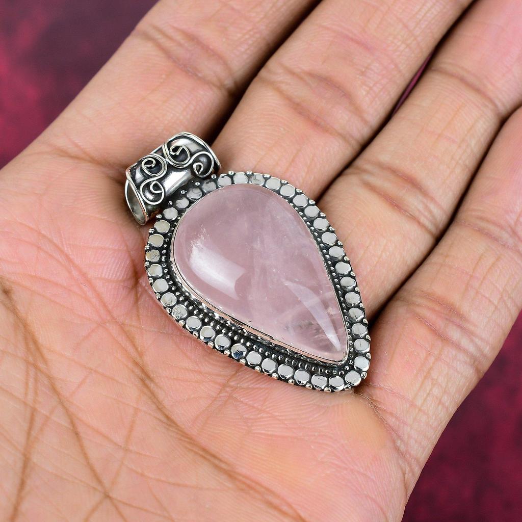 Rose Quartz Jewelry, 925 Solid Sterling Silver Pendant Handmade Gemstone Jewelry, Gifts For Wife Brand New Pendant