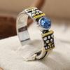 Vintage Inlaid Blue CZ Women's Ring Ethnic Two Color Geometry Daily Wear Party Jewelry Anniversary Gift