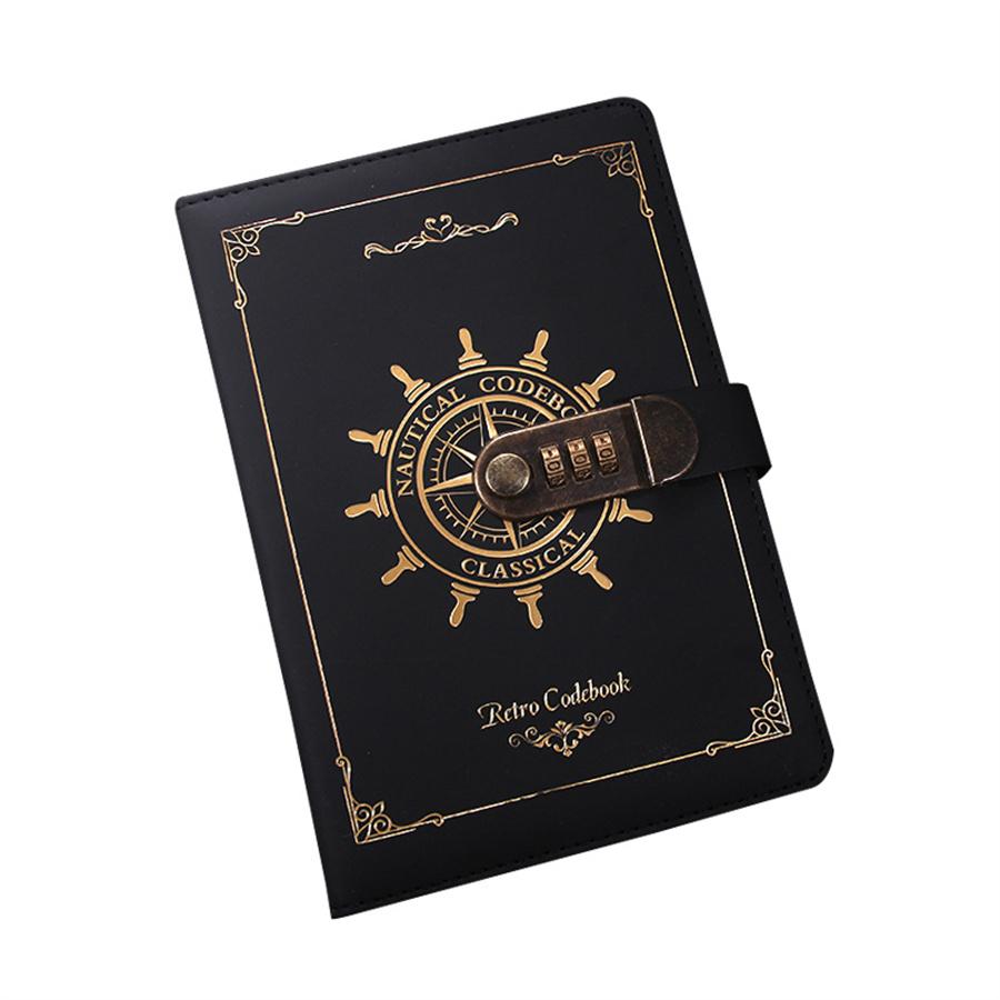 For Boy Girl Best Gift A5 Black Retro Diary Note Book Password Lock Codebook 1x
