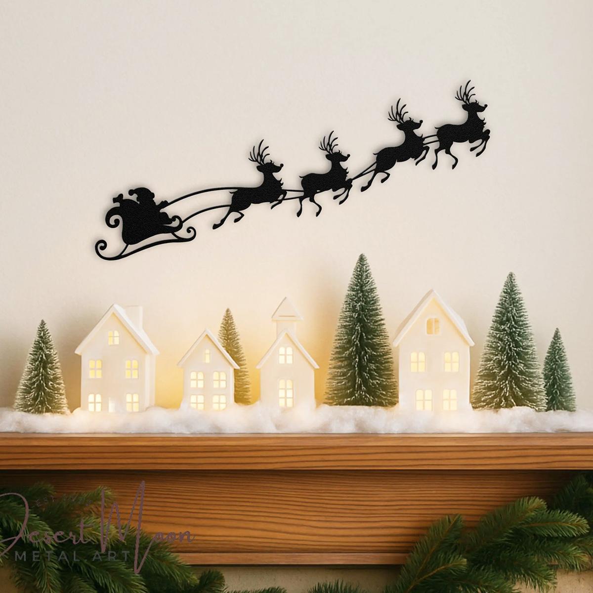 

1Pc Iron Art Santa Claus and Flying Reindeer Wall Decor, Christmas Decoration, Holiday Wall Decoration, Elegant Christmas Decoration Above the Firepl