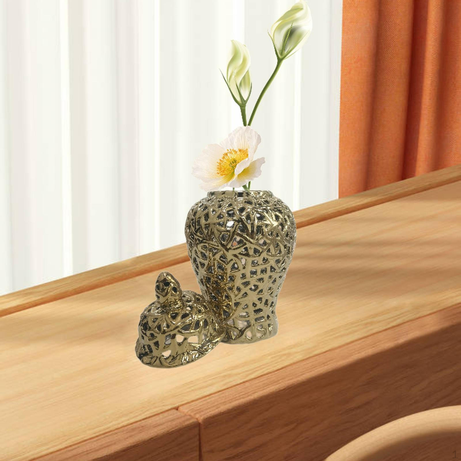 

Porcelain Floral Vase with Lid Home Decor Accent срібний