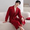 Nightgown Men'S Spring And Autumn Pure Cotton Long-Sleeved Red Bathrobe Men'S Large-Size Bathrobe Loungewear