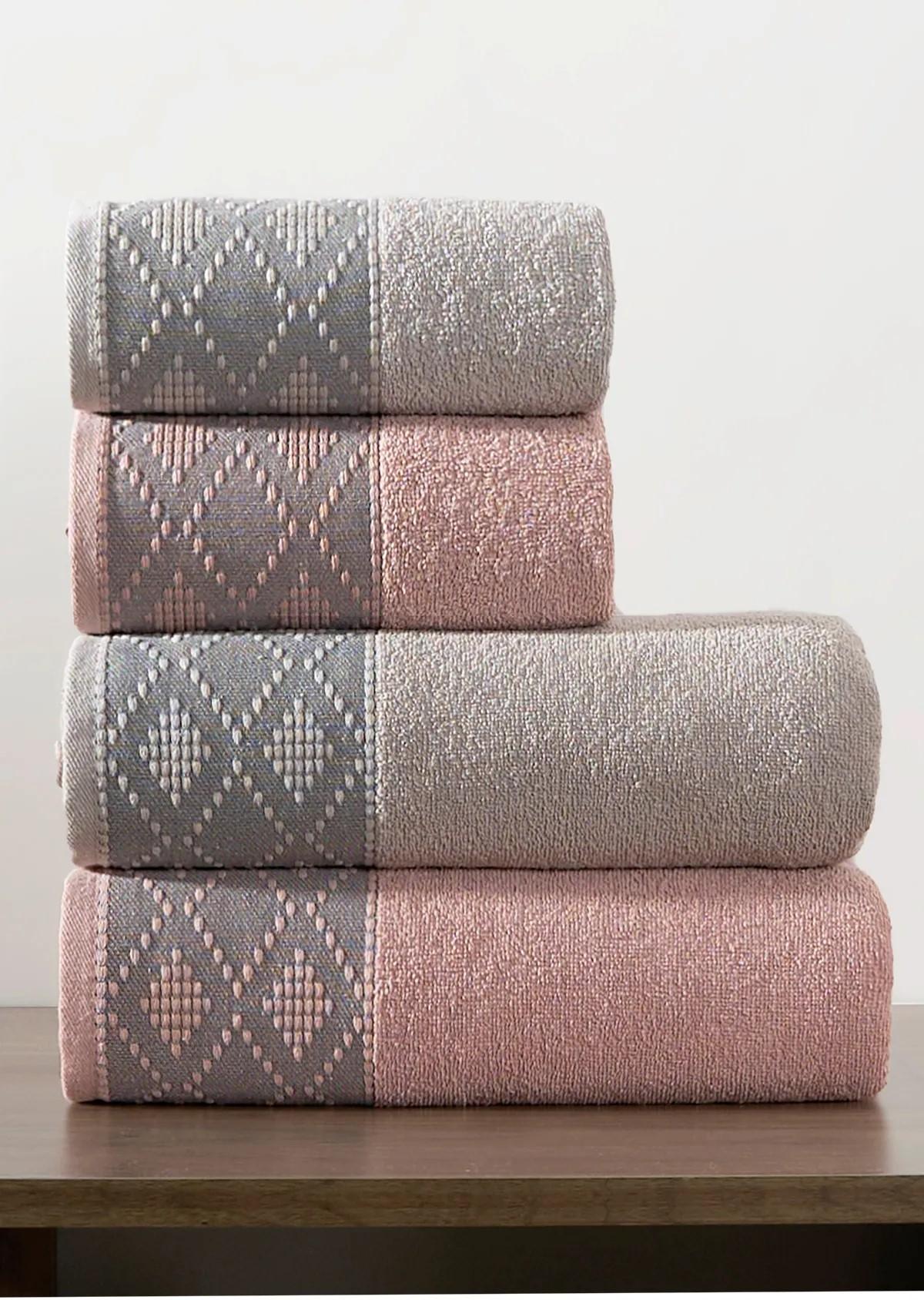

Towel 4 Pieces Set, Turkish 100% Cotton, High Quality, Super Absorbent, Soft, Luxury, Non-fading Pink%Grey good quality 70x140&50x90 рожевий/сірий