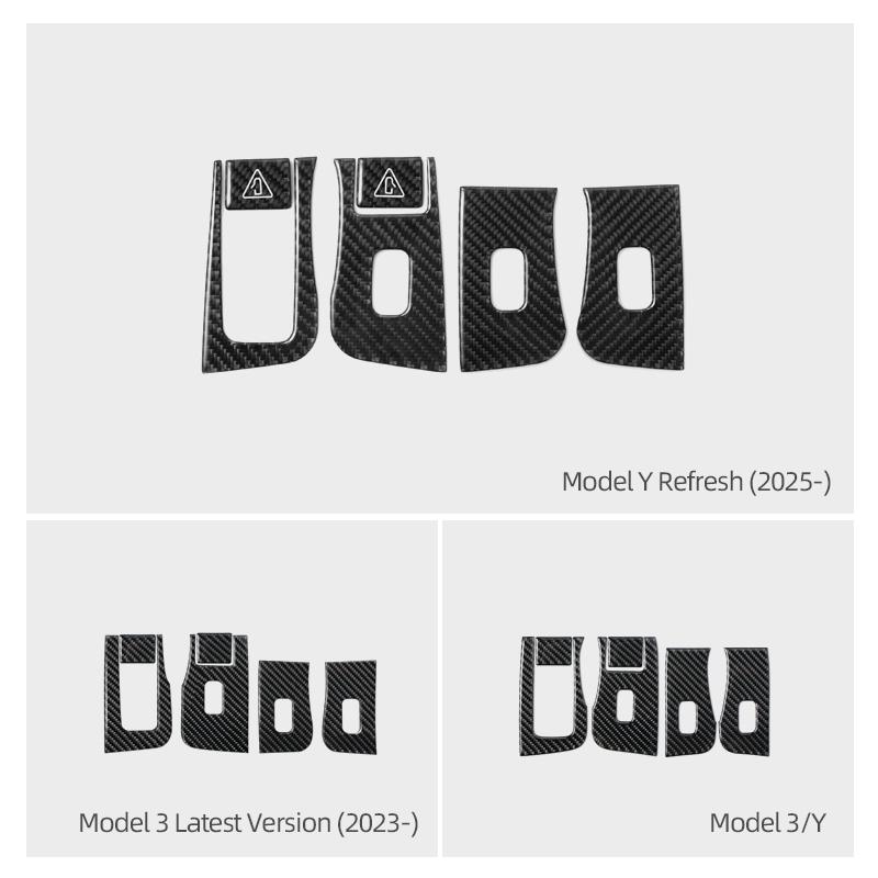 For Tesla 2019- Model 3 Highland Model Y Juniper Carbon Fiber Window Lift Panel Trim Sticker Car Interior Tuning Accessories
