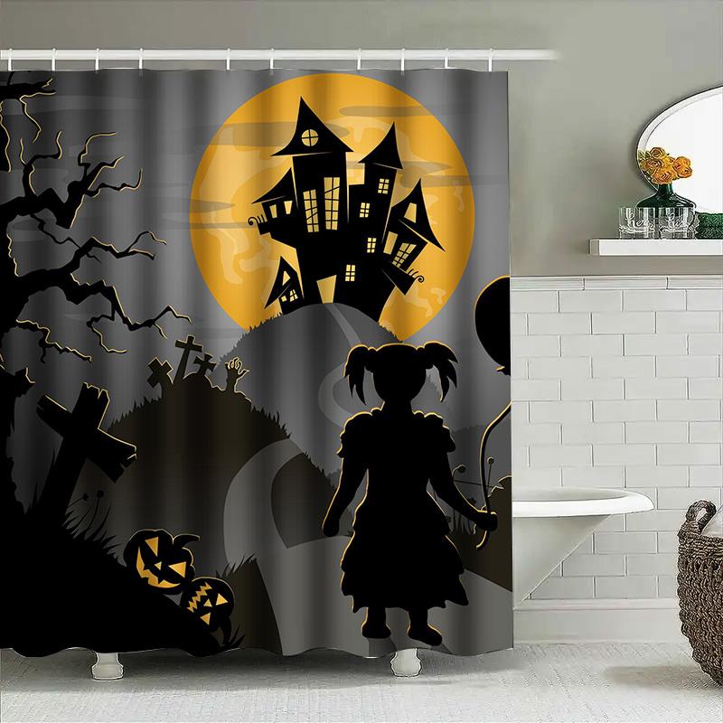 

1Pchalloween Bat Ghost Scary Black White Bathroom Shower Curtain Decor W60H190(CM)-1 Pcs