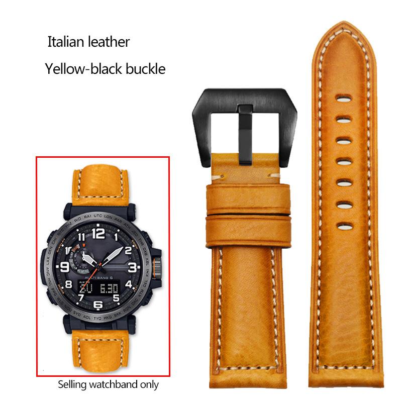 24mm Matný kožený řemínek na hodinky z hověziny, italský, pro sérii Casio PROTREK PRG-600/PRG-650/PRW-6600, náramek pro outdoorové sporty