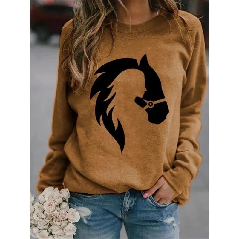 Cowboy Horse 3D Print Sweatshirts Women Crew Neck Long Sleeve Hoodies Raglan Sleeves Pullovers Y2k Harajuku Tops Female Clothing