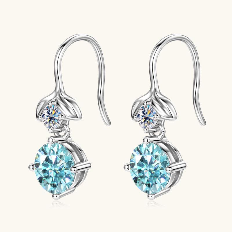 Silvere Glam Fashionable And Elegant Mermaid Princess Blue Tears Moissanite Ear Hook Personalized Design Earrings S925 Sterling Silver Earrings